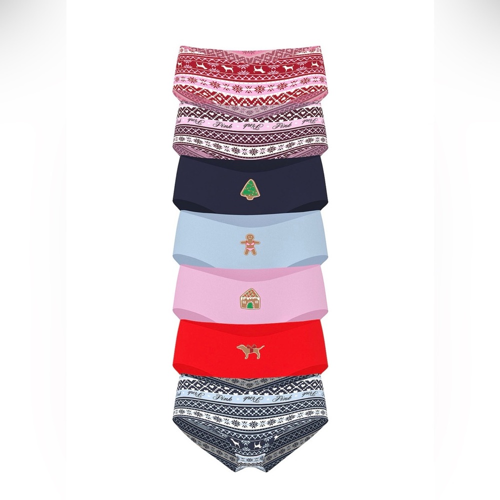 PINK Victoria's Secret Festive  7 Panties Set - Red, Pink, Blue, Navy